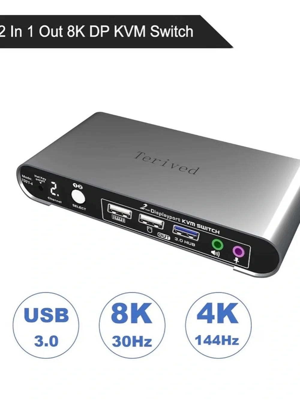 Silver 2-Port DisplayPort USB 3.0 KVM Switch - Silver NIB